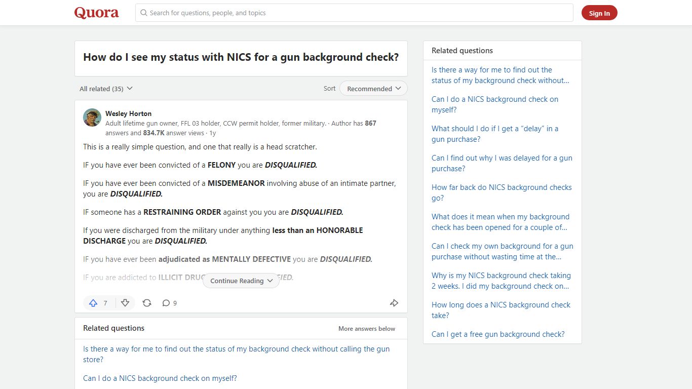 How do I see my status with NICS for a gun background check?